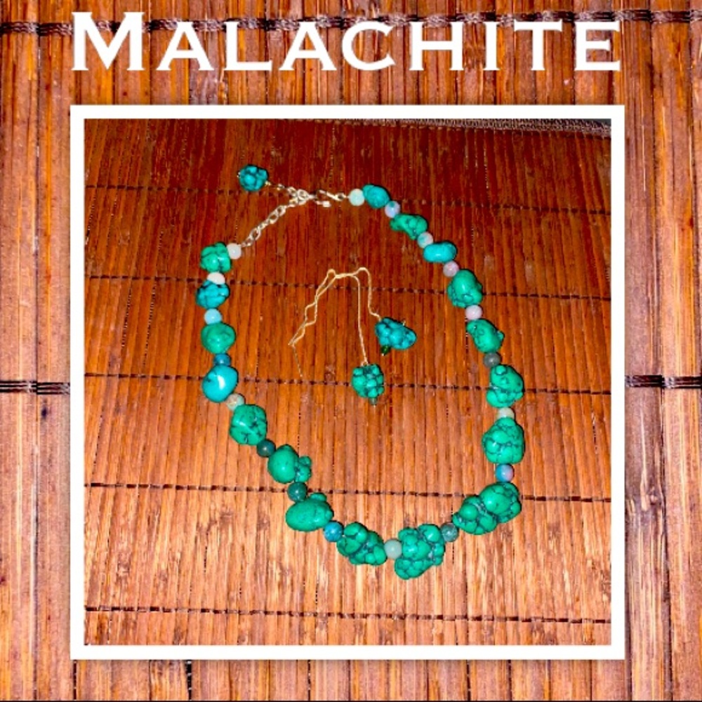 Malachite necklace & Threader earrings